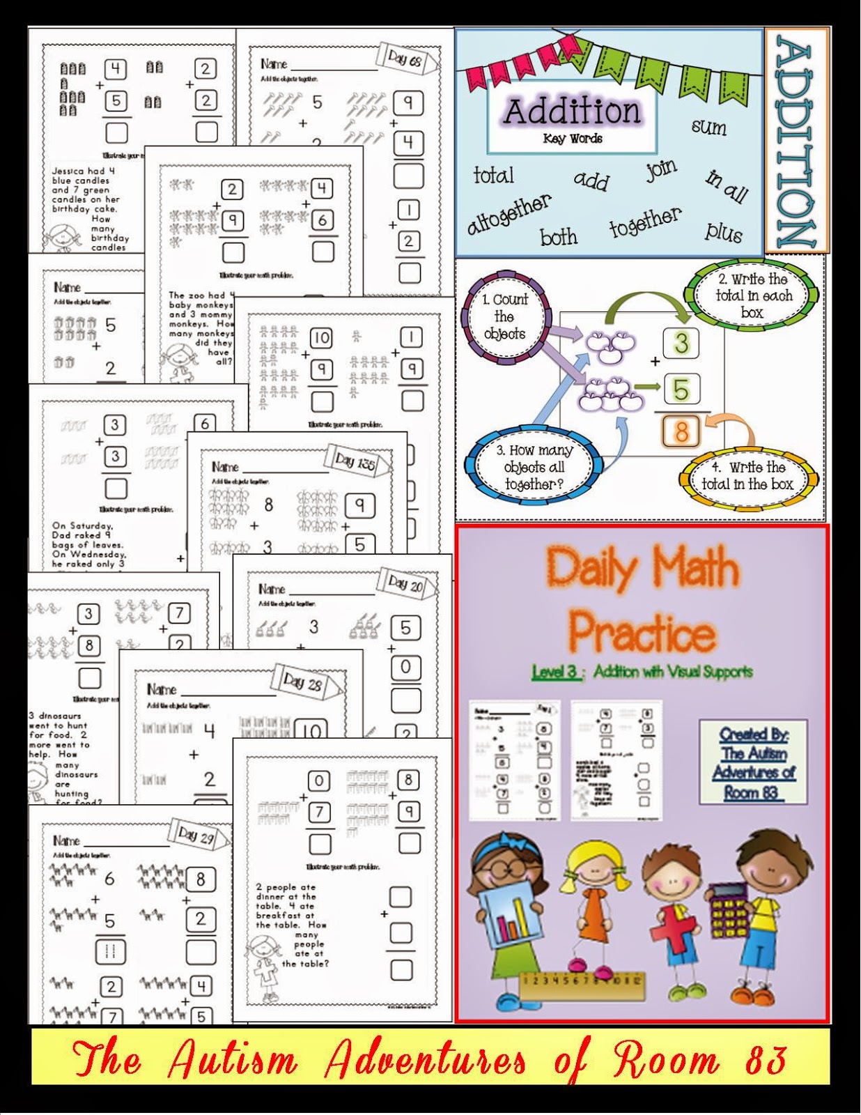 Daily Math Practice- Level 3 (Addition with Visuals) » Autism Adventures